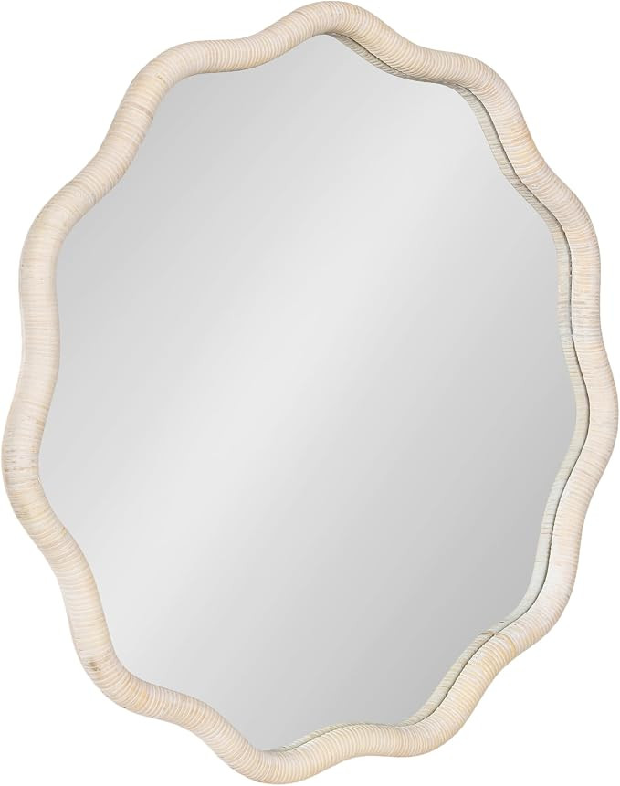 Kate and Laurel Rahfy Boho Scalloped Round Rattan Mirror, 32 Inch Diameter, White, Decorative Rou... | Amazon (US)