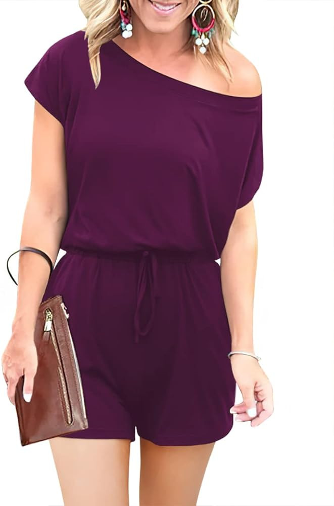 ANRABESS Women's Loose Casual Off Shoulder Elastic Waist Stretchy Long Romper Jumpsuit | Amazon (US)