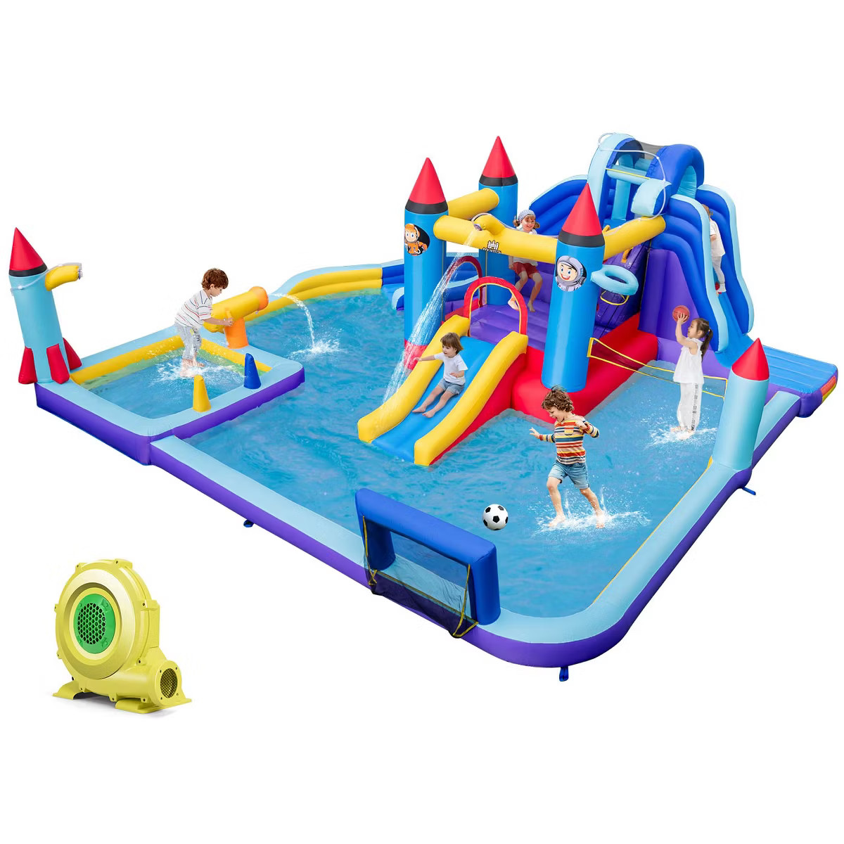 Costway Rocket Theme Inflatable Water Slide Park with 2 Slides Splash Pool & 950W Blower | Target