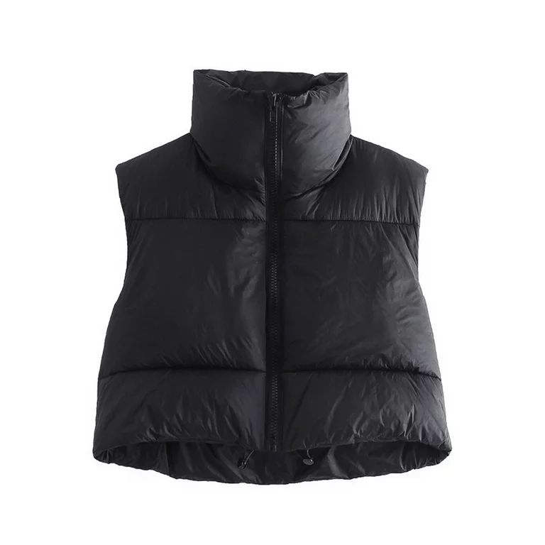 Loalirando Women Zip Up Stand Collar Sleeveless Padded Cropped Puffer Quilted Vest Winter Jacket | Walmart (US)