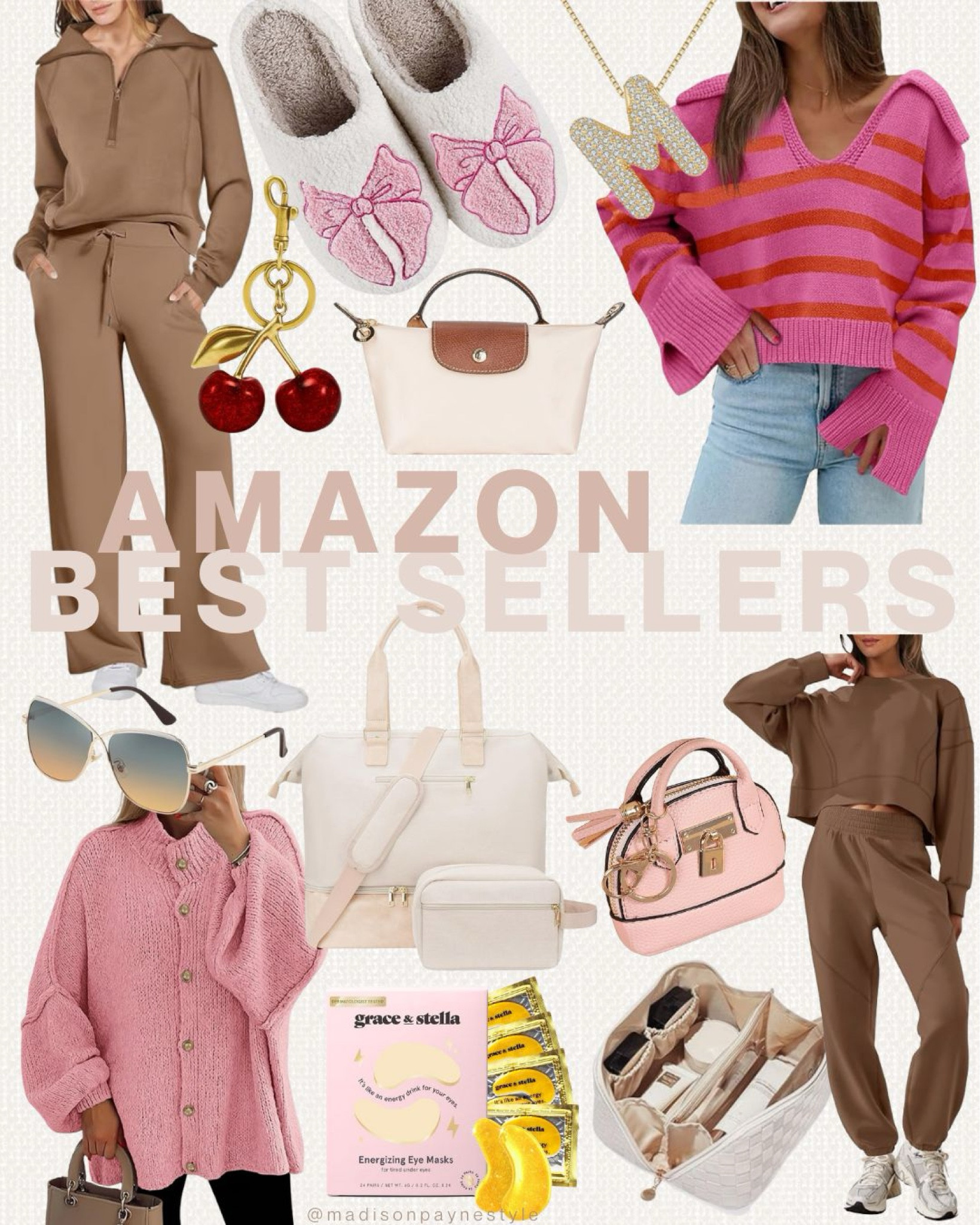 Amazon Favorites of 2024 ❤️ your top Amazon finds ✨ both 2-piece sets are a must have for loungewear and they make great airport outfits! The cherry keychain is a Coach look for less, and the nylon bag is a Longchamp look for less. Bows are still everywhere and these slippers are adorable 🎀

Amazon, Amazon finds, Amazon favorites, Amazon outfits, Amazon style, Amazon sweater, Amazon 2 piece set, Amazon handbag, Amazon travel, travel, beauty, Amazon beauty, Amazon most loved, Madison Payne 

#LTKSeasonal #LTKStyleTip #LTKFindsUnder50