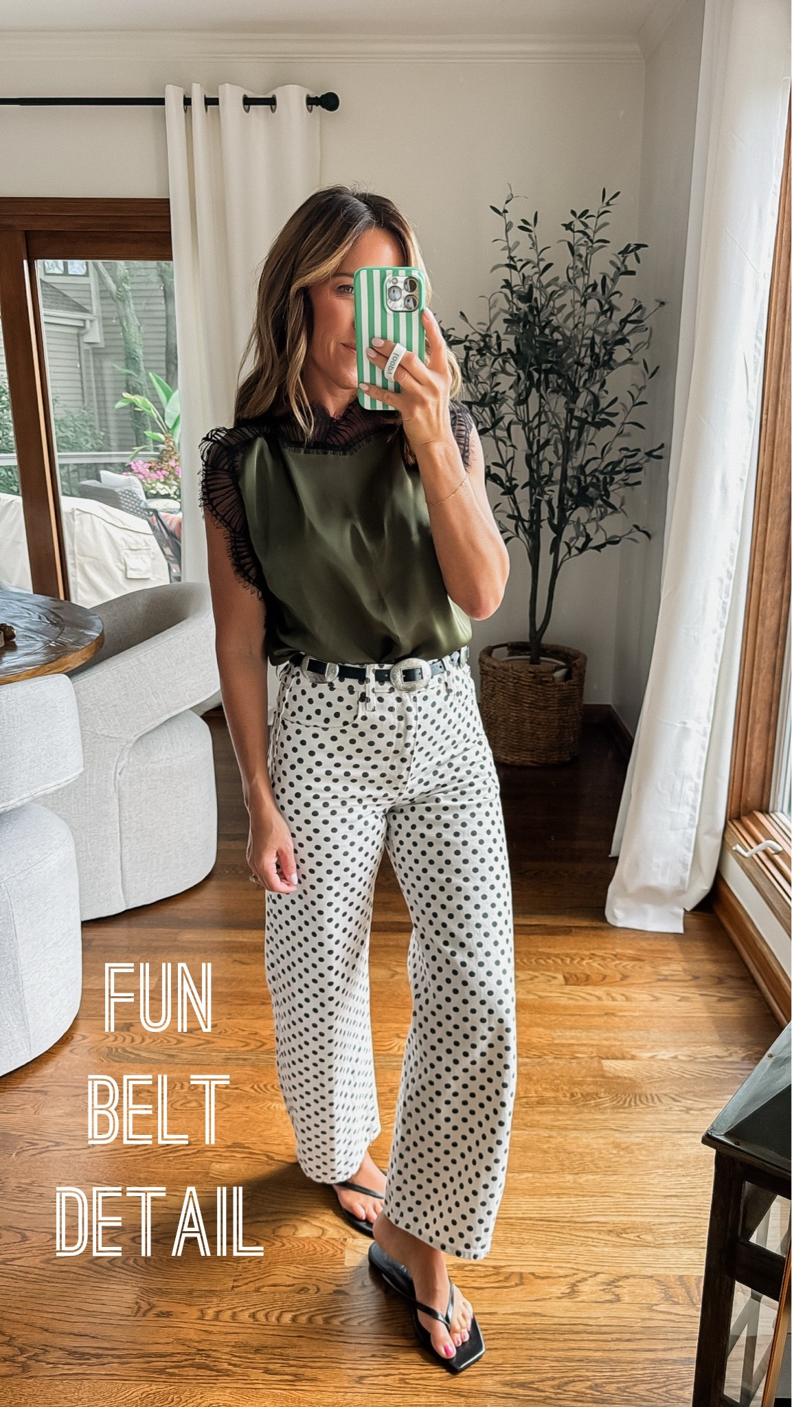 Add a fun belt to change the look. 
XS belt here. Linking a few more
Down one size in jeans
Top currently sold out. Linked and adding more.

#LTKSeasonal #LTKOver40 #LTKmomlife