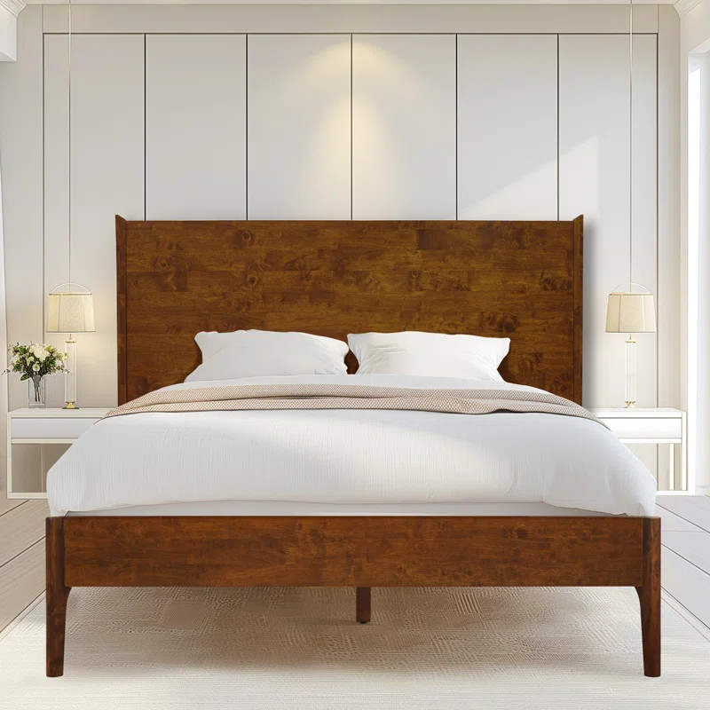 Solid Wood Bed Frame with Headboard, Scandinavian Platform Bed 5 Years Warranty, Non-Slip and Noi... | Wayfair North America