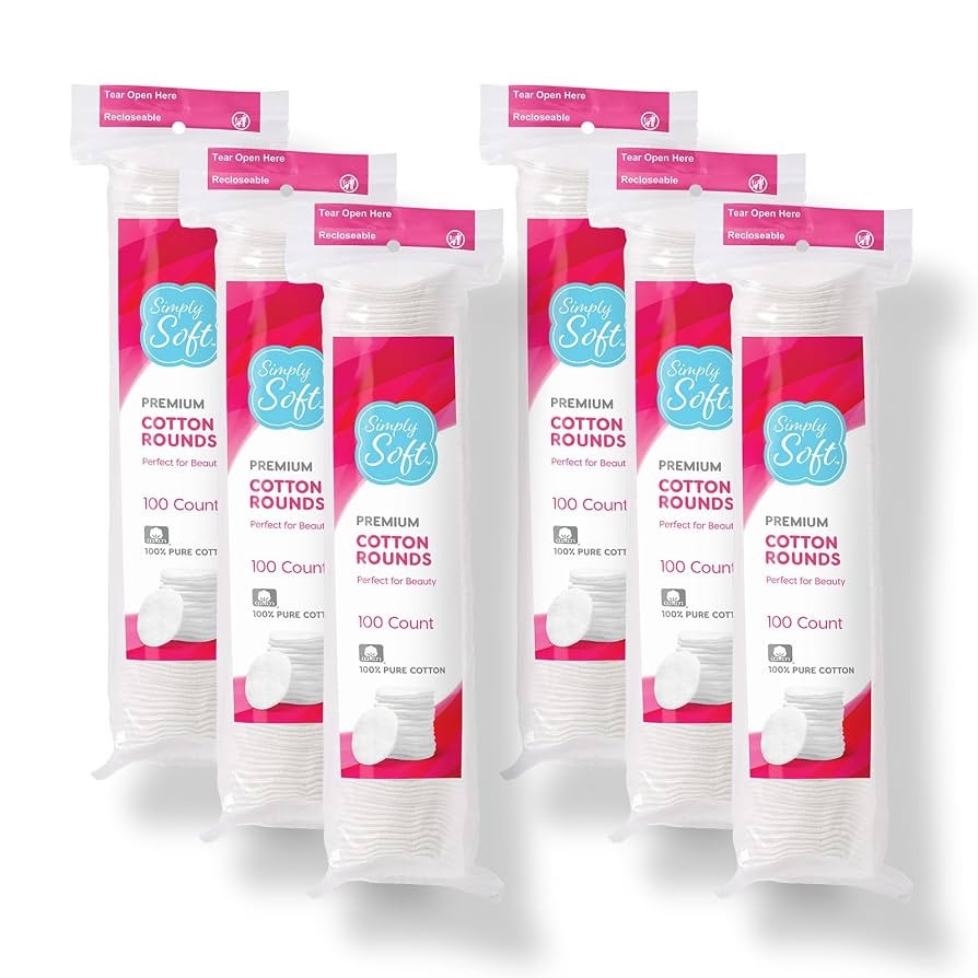 Simply Soft Premium Cotton Rounds, 100% Pure Cotton, Absorbent Cotton Pads, 100 Count (Pack of 6) | Amazon (US)