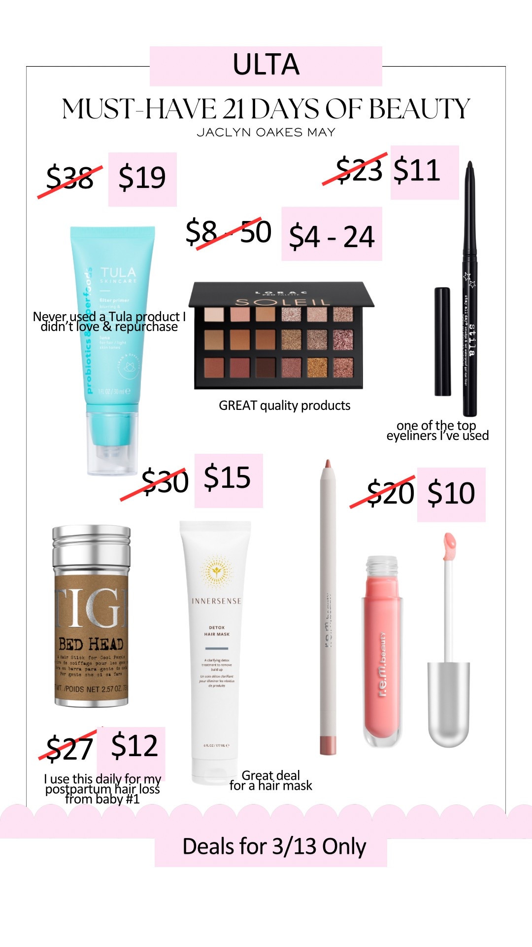 Ulta 21 days of beauty - March 13th!

#ulta #21daysofbeauty #beautydeals

#LTKFindsUnder50 #LTKBeauty