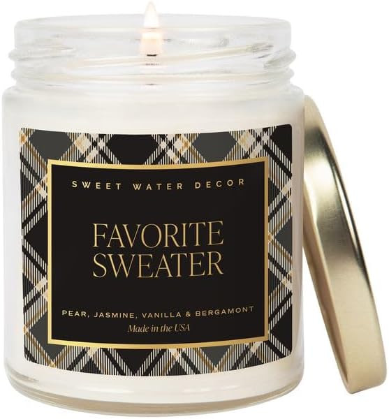 Sweet Water Decor Favorite Sweater Candle, Autumn Notes of Coconut, Jasmine, & Cashmere, 40+ Hour... | Amazon (US)
