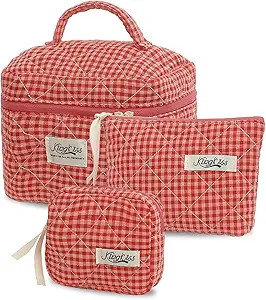 3PCS Quilted Floral Makeup Bag, Large Capacity Travel Cosmetic Bag, Cute Floral Makeup Bag Makeup... | Amazon (US)