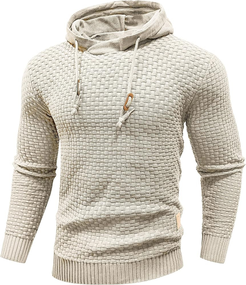 Zaitun Mens Hooded Sweatshirt Long Sleeve Solid Knitted Hoodie Pullover Sweater | Amazon (US)