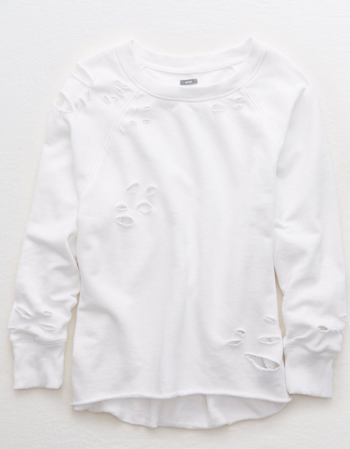 Aerie Distressed City Sweatshirt, White | American Eagle Outfitters (US & CA)