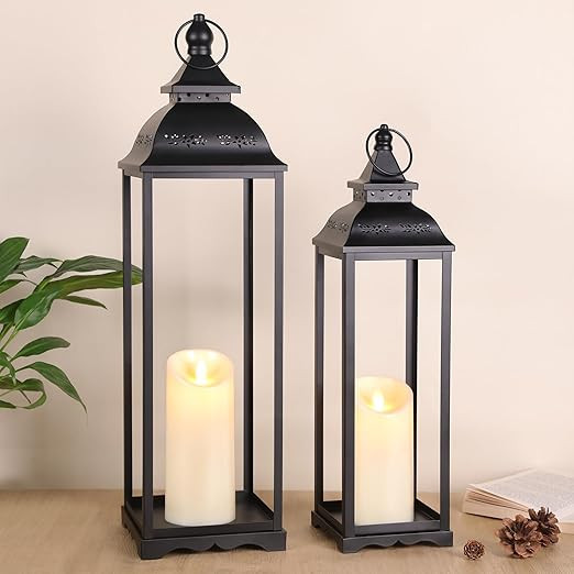HAVITI 2 Pack Large Lanterns Decorative Indoor, Black Farmhouse Outdoor Lantern for Porch, Tall 2... | Amazon (US)