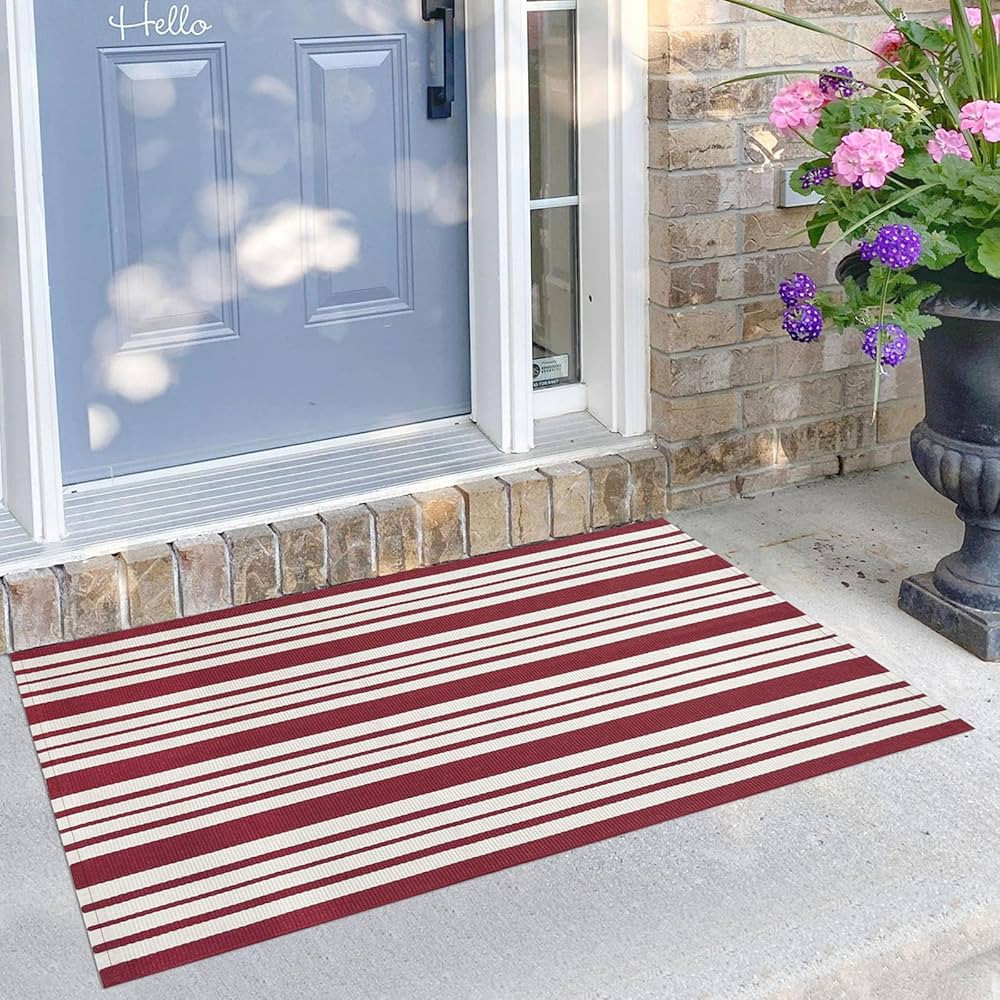 KILOCOCO Striped Rug 2.3'x3.6' Indoor Outdoor Rugs Christmas Front Door Mat Hand Woven Cotton Was... | Amazon (US)
