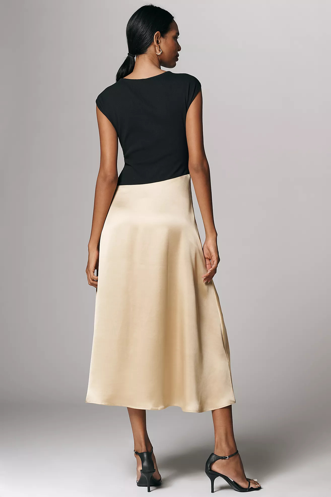 Maeve Cap-Sleeve Asymmetric Twofer Midi Dress | Anthropologie (US)