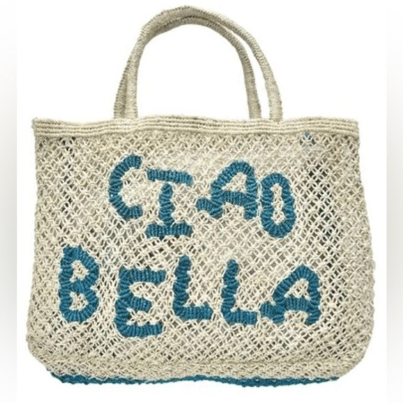 THE JACKSONS LONDON CIAO BELLA NATURAL WITH OCEAN BLUE JUTE BAG | Poshmark