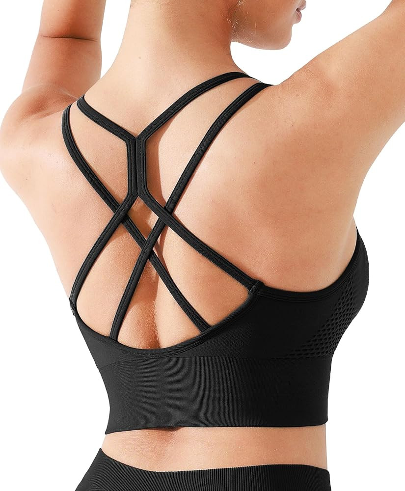 BRXL Strappy Ruched Sports Bra for Women Breathable Seamless Criss Cross Back Light Support Unpad... | Amazon (US)