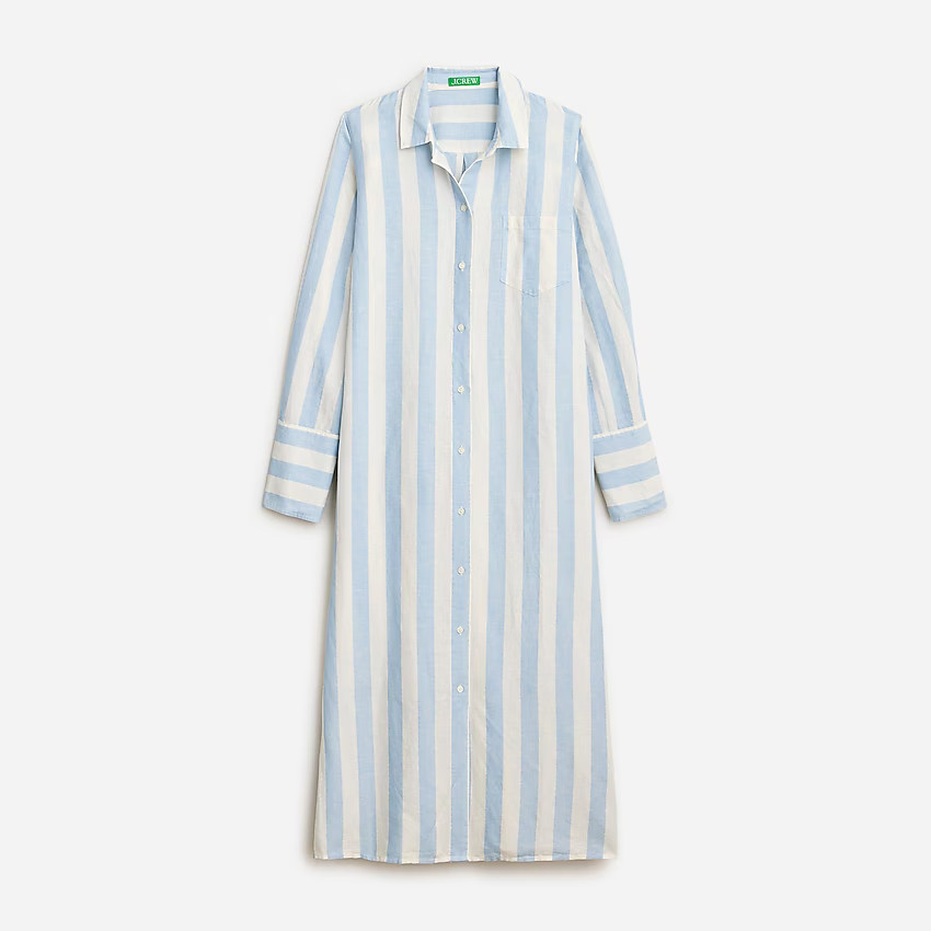 Long cotton-linen beach shirt in stripe | J. Crew US