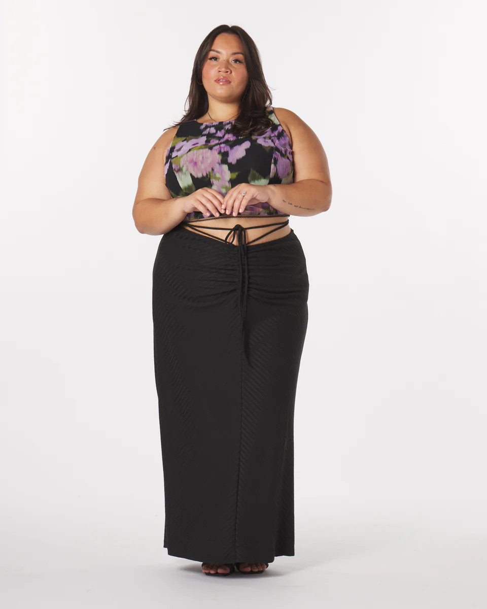 “Luna” Knit Tie-Around Maxi Skirt in Black
            
              Sale | What Lo Wants