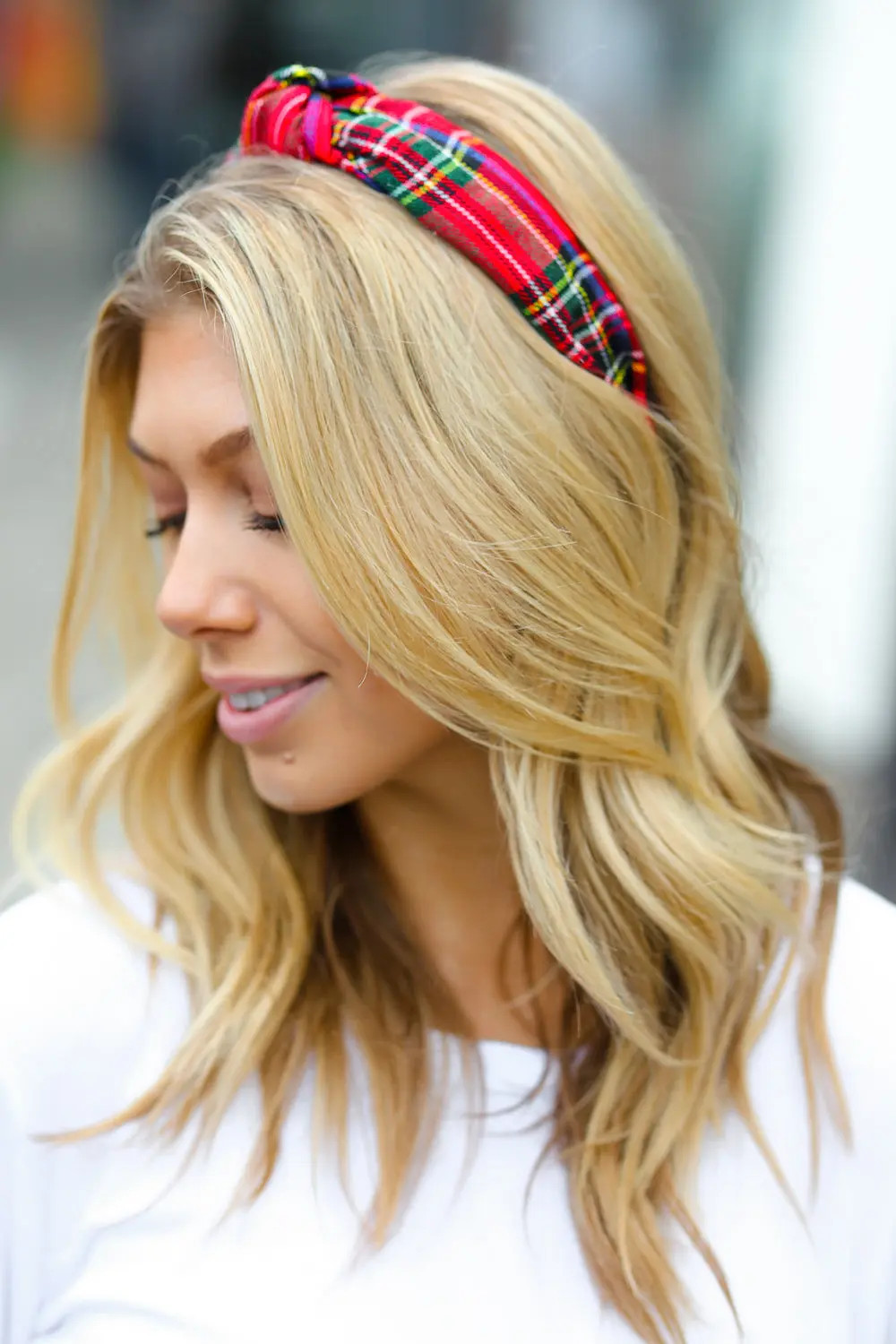 Red Christmas Plaid Top Knot Headband | Casual Chic Boutique