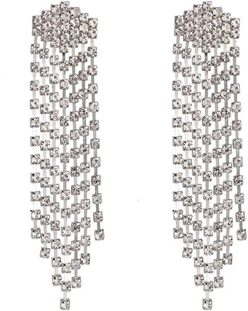 SELOVO Tassel Earrings Crystal Bridal Wedding Bling Party Dangle Earrings Silver Tone | Amazon (US)
