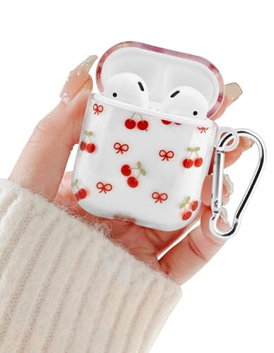 Aitipy Compatible with Airpods 2nd 1st Generation Case, Cute Cherry Bow Aesthetic Design with Carabiner, Soft TPU Skin Anti-Scratch Shockproof Protective Cover for Women Girls | Amazon (US)