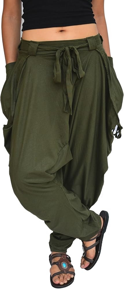 Women Men Harem Pants Palazzo Dhoti Style 2 Pockets Cotton | Amazon (US)