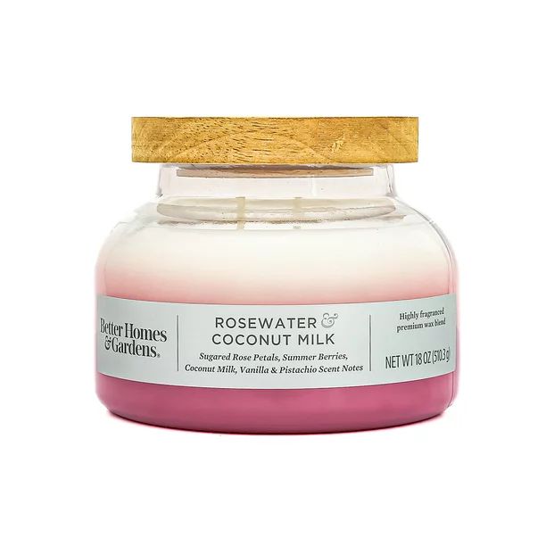 Better Homes & Gardens 18oz Rosewater & Coconut Milk Scented 2-Wick Ombre Bell Jar Candle | Walmart (US)