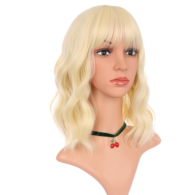 eNilecor Blonde Wig, Short Bob Wigs for Women Curly Natural Colored Synthetic Fashion Wigs with A... | Amazon (US)