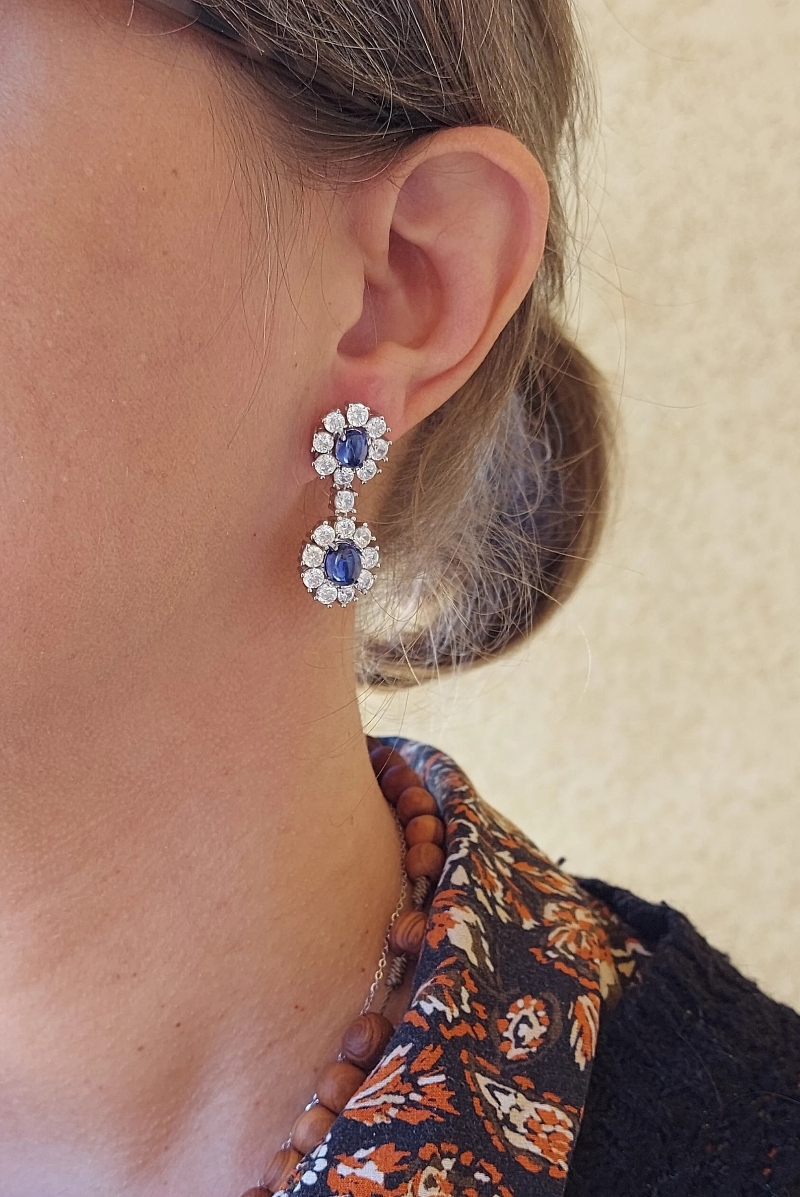 Double cabochon earrings inspired by Princess Diana's jewellery in 925 sterling silver, natural s... | Etsy (US)