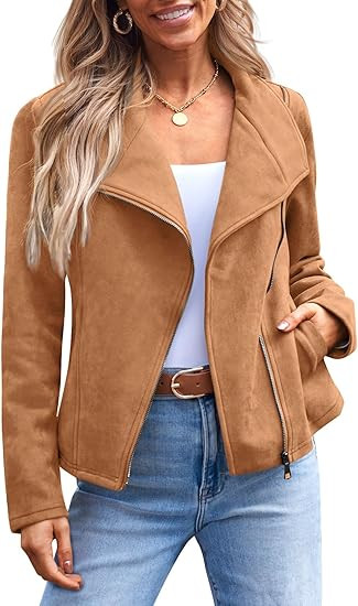 AUTOMET Womens Faux Leather Jackets Suede Fall Fashion 2024 Outfits Winter Clothes Open Front Cro... | Amazon (US)