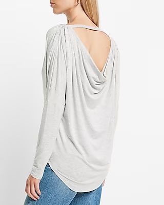 Long Sleeve Cowl Draped Back Tee | Express