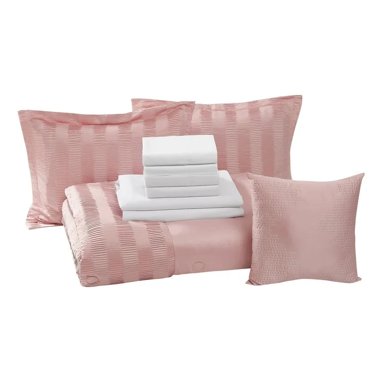 Mainstays Blush Pink 10 Piece Bed in a Bag Comforter Set with Sheets, Queen | Walmart (US)