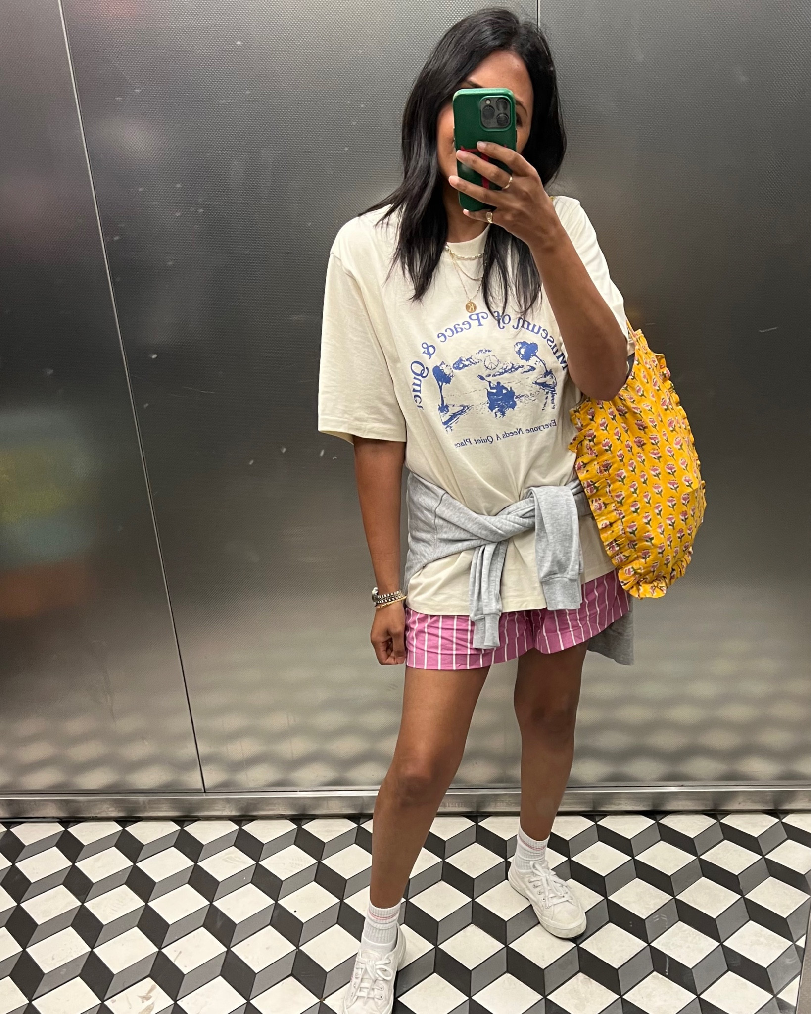 Cream t-shirt, Blue graphic cream t-shirt, yellow bag, handmade bag, pink shorts, stripe shorts, pink stripe shorts, white trainers, low white trainers, Superga, Urban Outfitters, Etsy, Faithful the Brand, Arket, Free People, Hush

#LTKeurope #LTKSeasonal #LTKstyletip