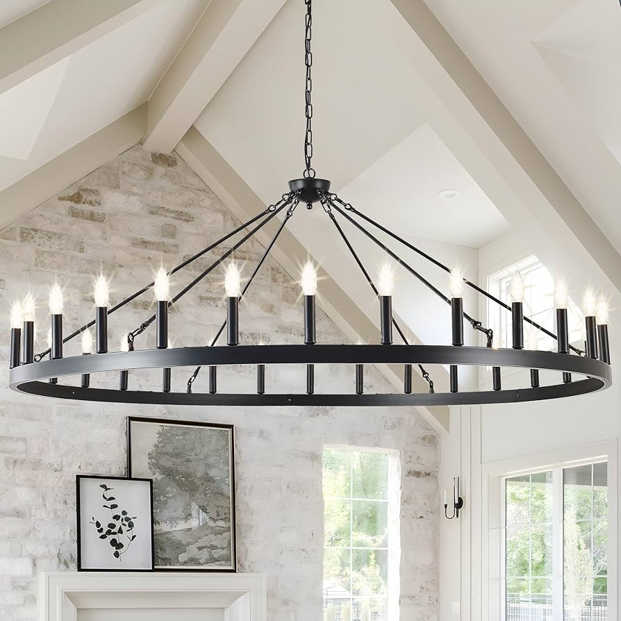 ZBMYRBZJ Large black wagon wheel chandelier 64 inch,30-Light Farmhouse wagon Wheel Chandeliers Ro... | Amazon (US)