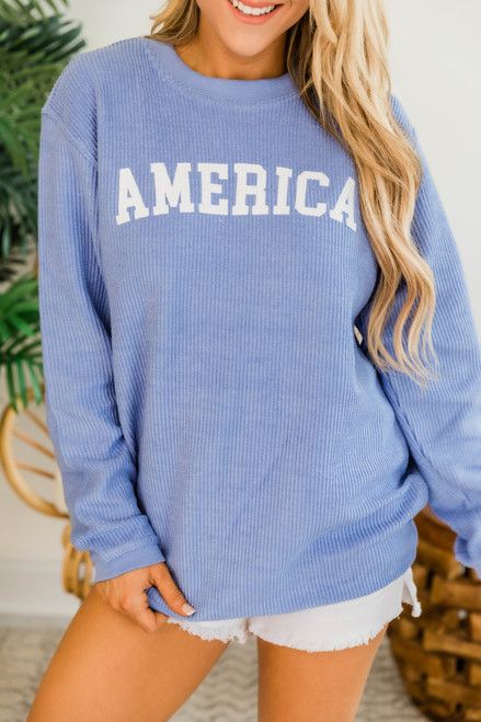 America White Block Graphic Corded Sweatshirt | The Pink Lily Boutique
