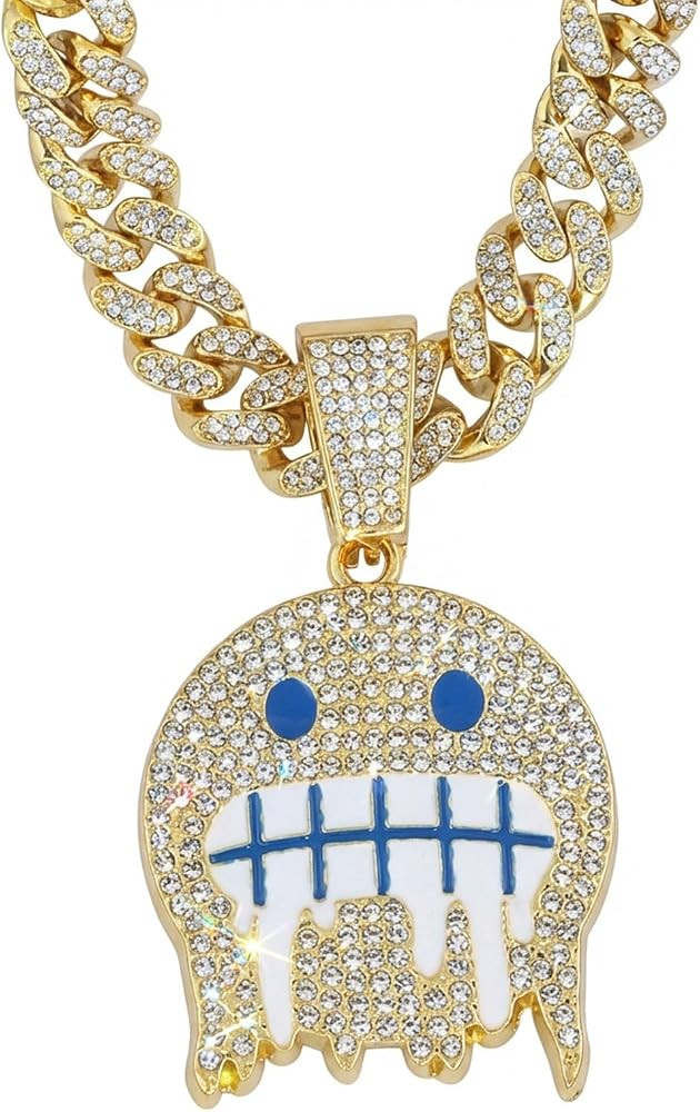 Iced Out Miami Cuban Link Chain with Emoji Pendant | Hip Hop Bling Necklace for Men & Women | Gol... | Amazon (US)