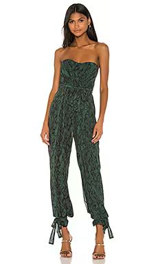 Michael Costello x REVOLVE Gwendolyn Jumpsuit in Green Snake from Revolve.com | Revolve Clothing (Global)