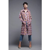 Tweed Plaid Coat Dress Pleated Duster Brown Purple Patch Pockets Vintage 80S Medium Large M L | Etsy (US)