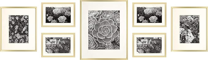 Golden State Art, Gold Metal Wall Photo Frame Collection, Set of 7, Aluminum Photo Frame with Ivo... | Amazon (US)
