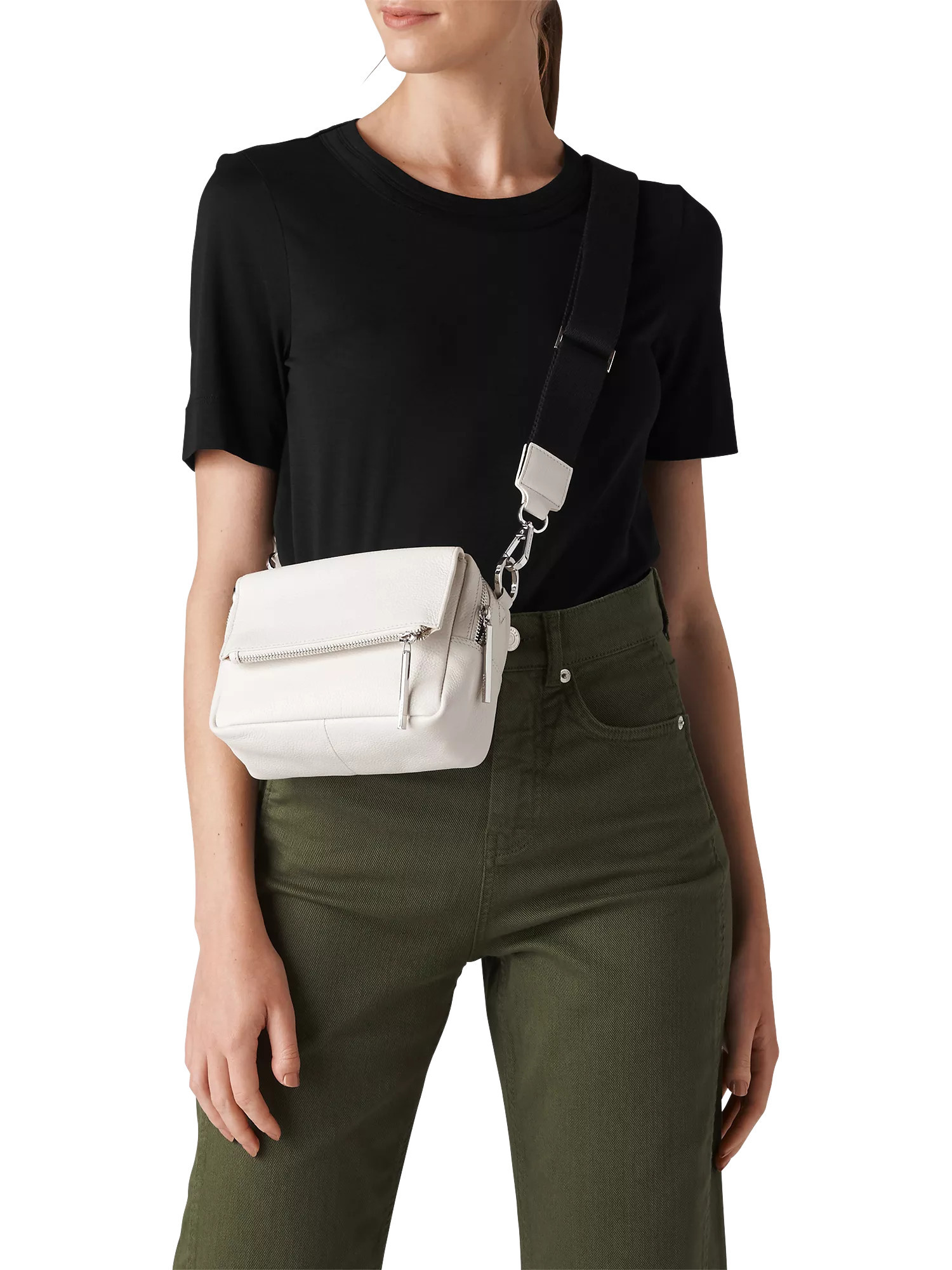 Whistles Rosa Double Trim T-Shirt, Black | John Lewis (UK)