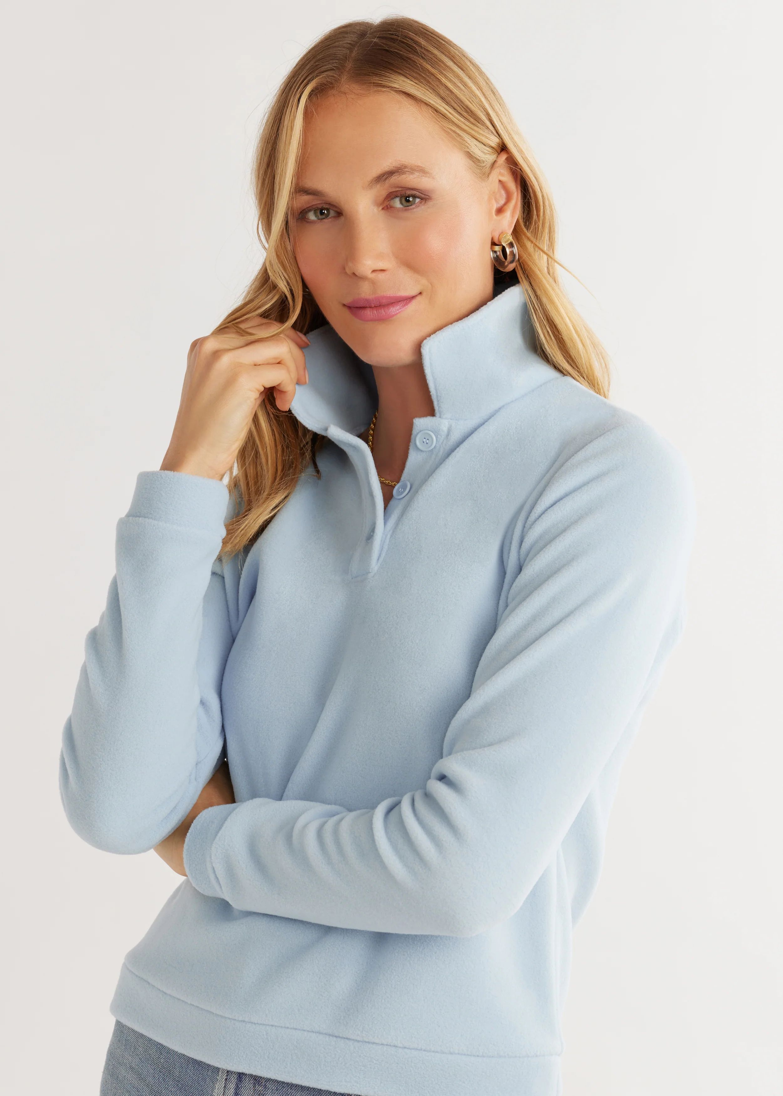 Pear Tree Polo in Vello Fleece (Ice Blue) | Dudley Stephens