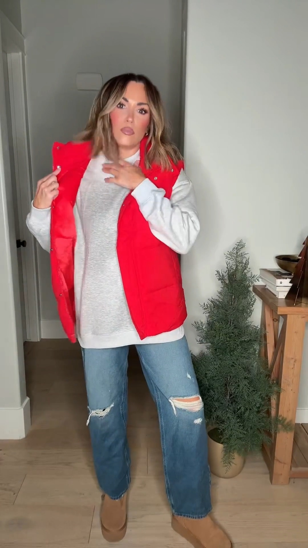 Mock neck from Amazon wearing a large
Size large in the vest and a 6 in the jeans 

#LTKFindsUnder50 #LTKmomlife #LTKOver40