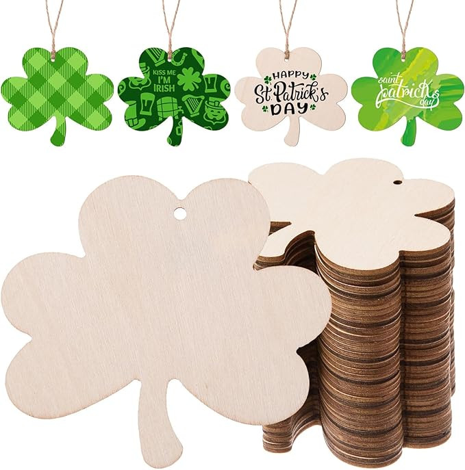 AWIZOM 150 Pcs Unfinished Wooden Shamrock Ornaments St. Patrick's Day Wooden Cutouts Blank Wood S... | Amazon (US)