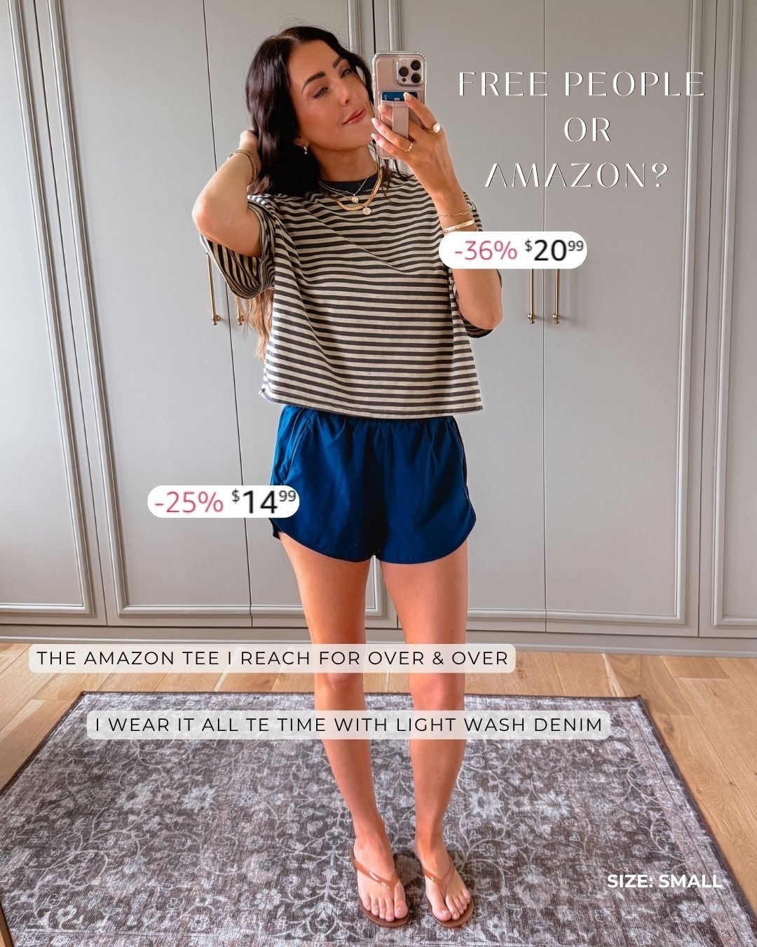 Loving this short sleeve striped T-shirt from Amazon, that is currently on sale for prime day. Wearing a small, wearing a small in these high waisted running shorts as well. ￼

#LTKootd #LTKSaleAlert #LTKOver40
