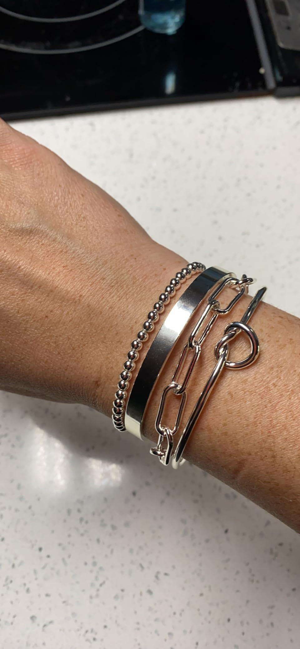 Reoxvo 14k Gold Plated Charm Bangle Cuff Bracelet Set for Women Stack Non Tarnish Gold Beaded Pap... | Amazon (US)