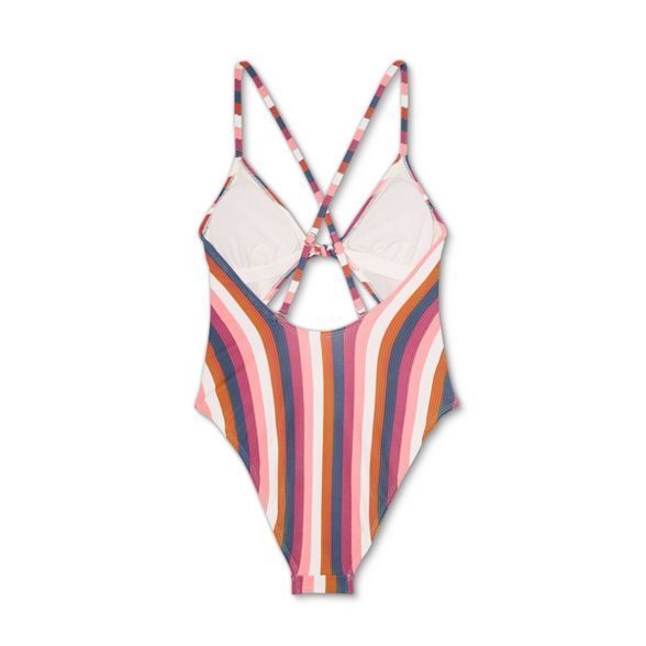 Juniors' Ribbed Tie-Front One Piece Swimsuit - Xhilaration™ Multi Stripe | Target