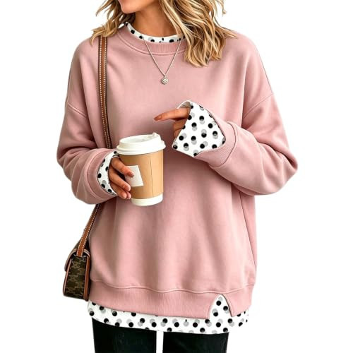 HswsEJ Polka Dot Sweatshirt Fall Oversized Womens Sweatshirt Faux Two Piece | Amazon (US)