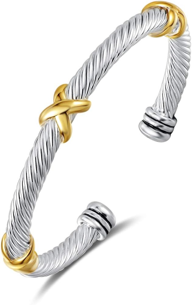 UNY Bracelet Designer Brand Inspired Antique Women Jewelry Cross Cable Wire Bangle Christmas day Gif | Amazon (US)