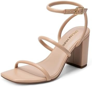 DREAM PAIRS Women Heels Chunky Square Open Toe Strappy Ankle Strap Block High Heeled Sandals for ... | Amazon (US)