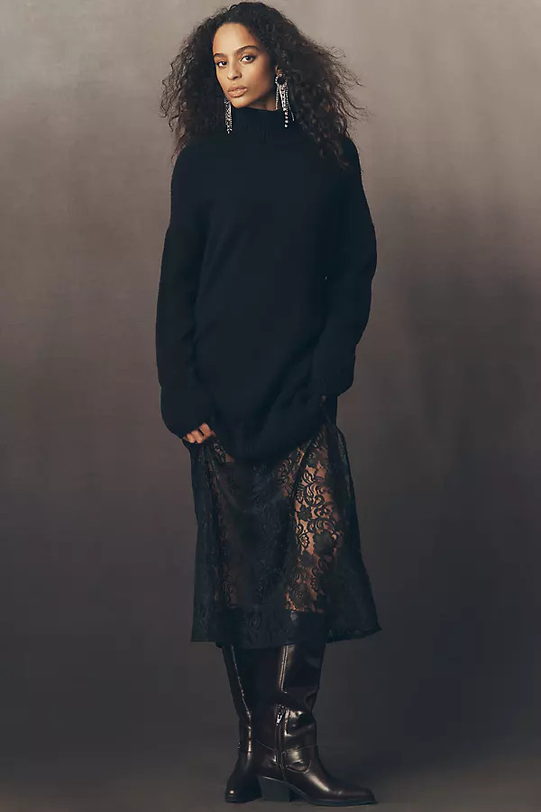 By Anthropologie Sweater Lace Twofer Midi Dress | Anthropologie (US)