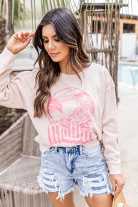 Malibu Surf Pale Pink Graphic Sweatshirt DOORBUSTER | Pink Lily