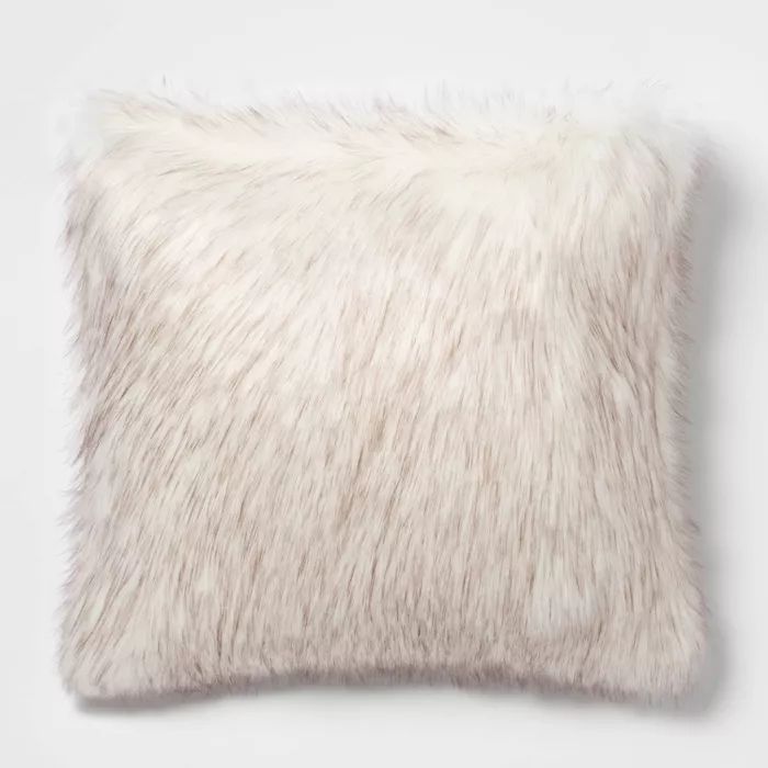 Tipped Faux Fur Square Throw Pillow Cream/Brown - Threshold™ | Target